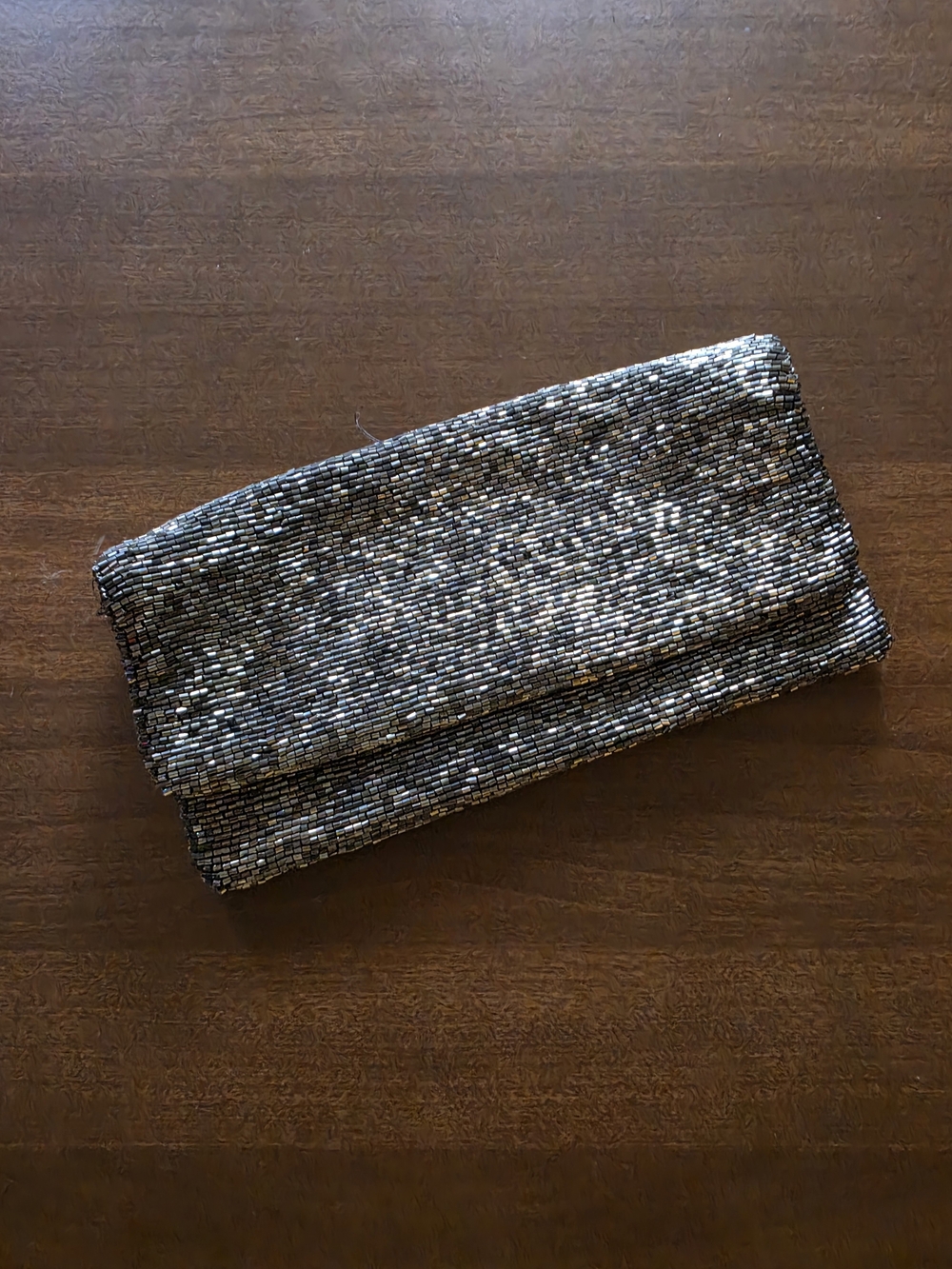 Moyna New York Beaded Foldover Evening Clutch Silver Gunmetal Metallic